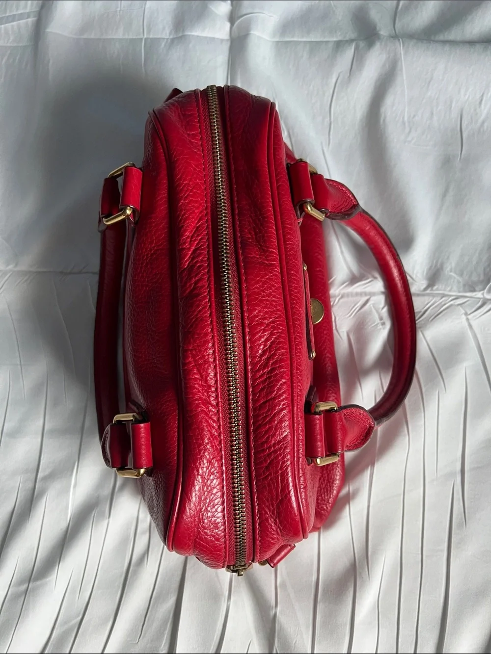 Marc by Marc Jacobs Vibrant Red Leather Satchel with Gold Hardware